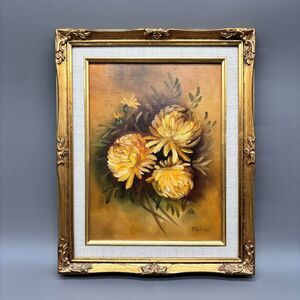 Vintage Floral Oil Painting Chrysanthemums Still Life Framed Canvas 9x12 Signed